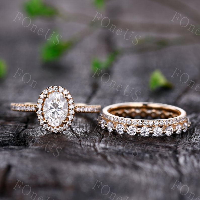 Oval Moissanite Engagement Ring Set Unique Solid Gold - Etsy