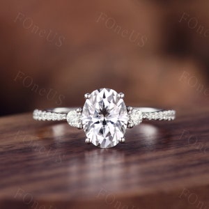 1.25CT Oval Lab Diamond Engagement Ring 14K White Gold Diamond Three Stone Engagement Ring IGI Certified Diamond Ring Bridal Wedding Ring