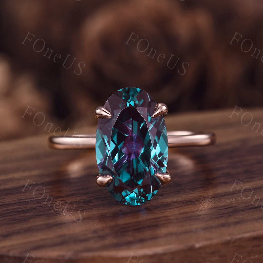 8x12mm Oval Cut Alexandrite Engagement Ring 5ct Alexandrite Statement ...