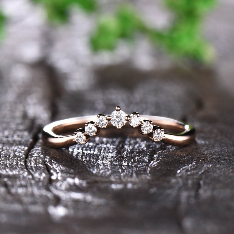 Womens Curved Wedding Band Moissanite Band Matching Band Etsy