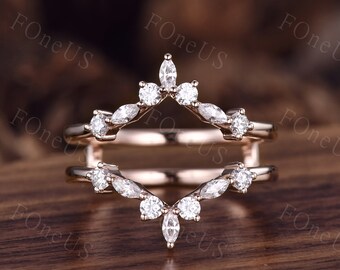 Delicate Moissanite Wedding Band Rose Gold ring vintage double curved ring Delicate Stacking matching curved wedding band bridal ring