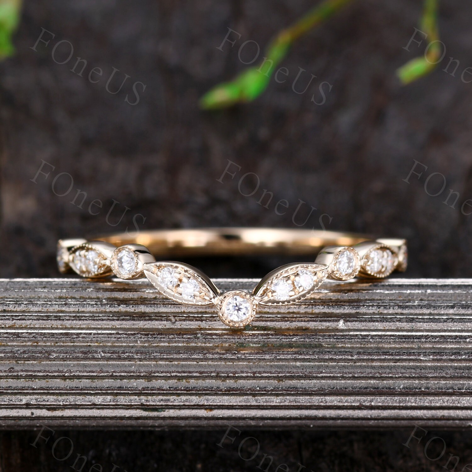14K Solid Gold Moissanite Wedding Band, Art Deco Half Eternity ...