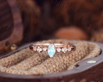 Rose Gold Moonstone Ring, Dainty Natural Moonstone Ring, Marquise cut Moonstone Engagement Ring, Anniversary Gift, June Birthstone Ring