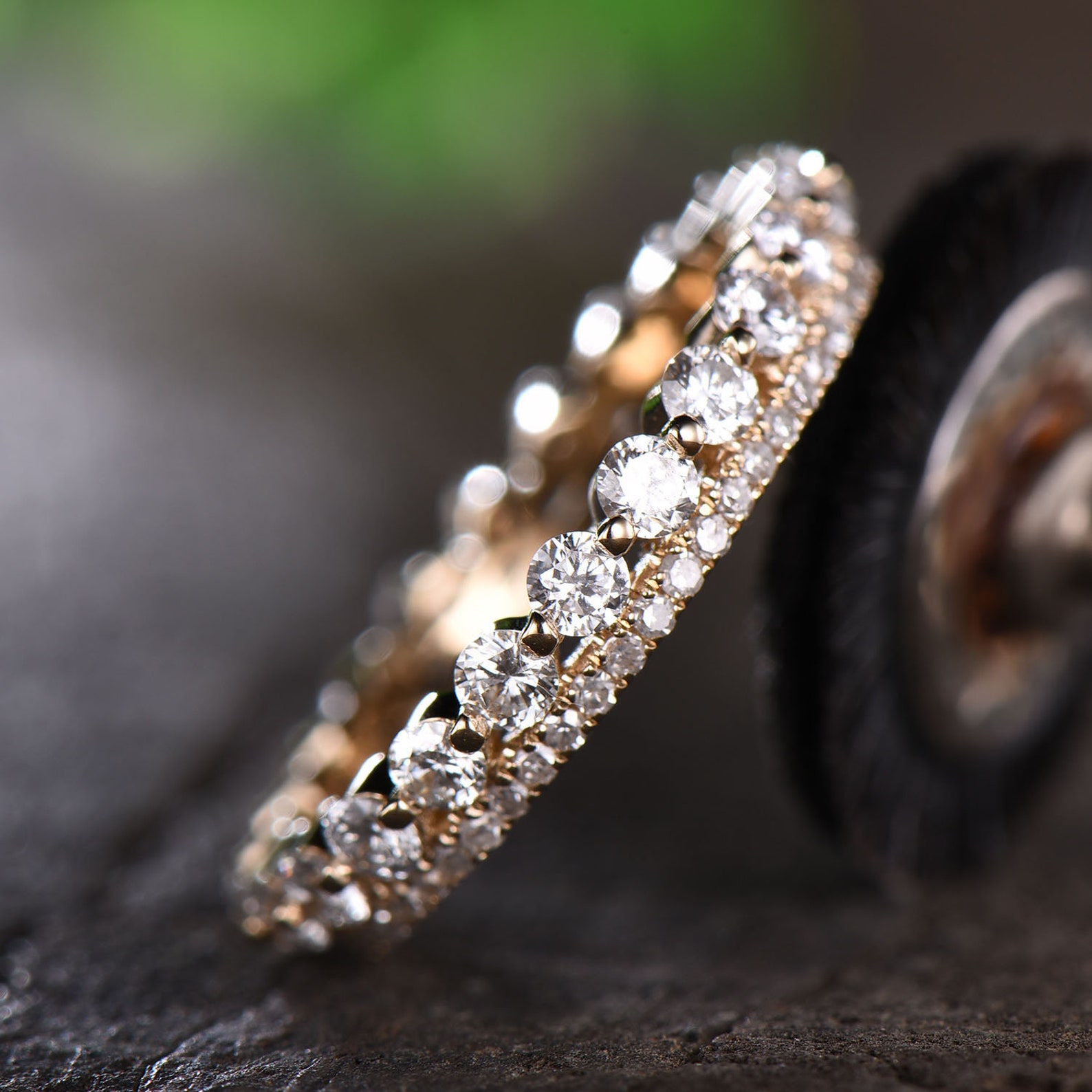 Moissanite Eternity Band Vintage Solid 14K Yellow Gold Stacking Band