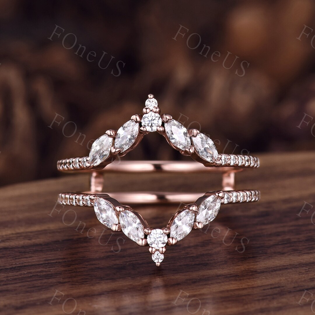 Unique Curved Moissanite Wedding Band Art Deco Marquise Cut Moissanite ...