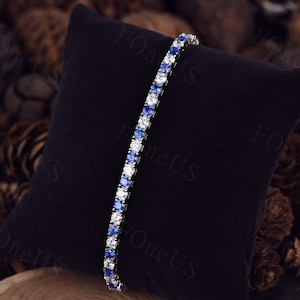 3MM Moissanite Sapphire Tennis Bracelet 925 Sterling Silver Moissanite Bracelet Women Round cut Blue Sapphire Bracelet Anniversary Gift