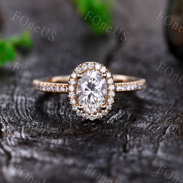 14K Solid Gold Ring 1.0CT Moissanite Engagement Ring Oval Cut Moissanite Ring Halo Engagement Ring Anniversary Ring Bridal Gift Ring