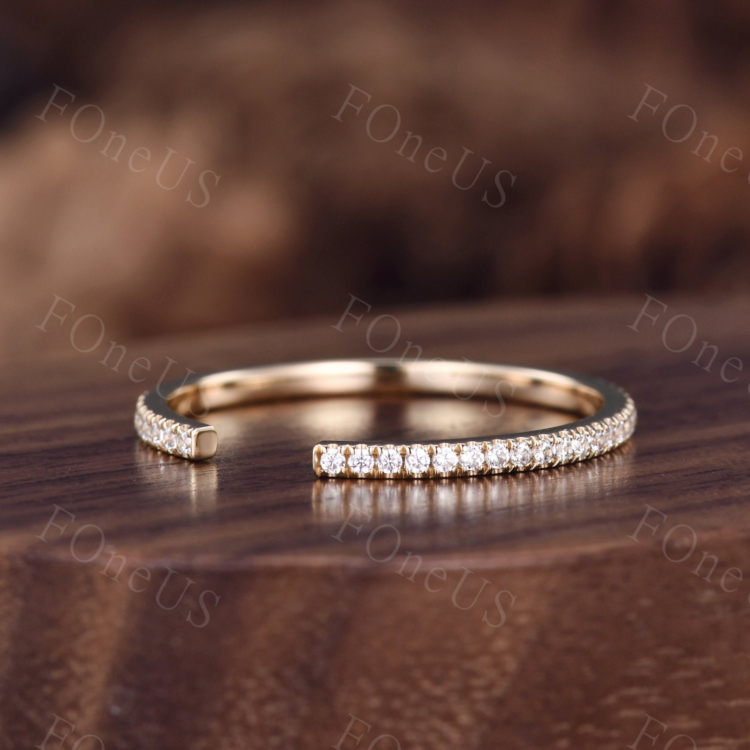 5mm Gap Moissanite Wedding Band Open Gap Band Solid 14k Yellow Gold ...