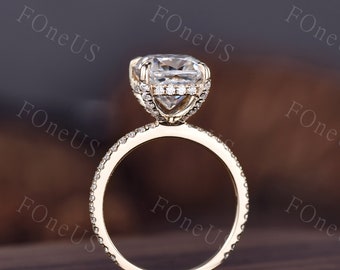 Vintage Hidden Halo 2CT Cushion Cut Moissanite Engagement Ring 14K Solid Gold Ring 3/4 Eternity Diamond Wedding Ring Bridal Promise Ring