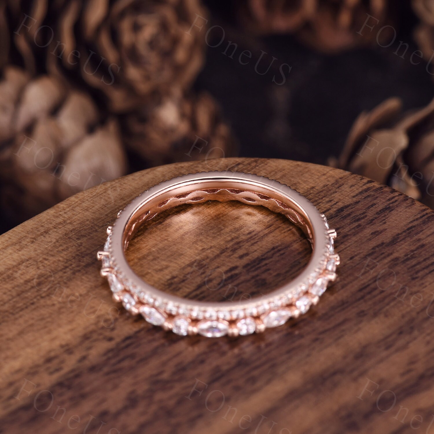 Vintage Marquise Cut Moissanite Wedding Band 14k Rose Gold Eternity ...