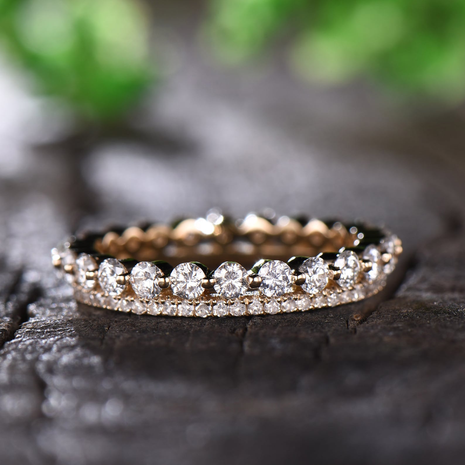 Moissanite Eternity Band Vintage Solid 14K Yellow Gold Stacking Band ...