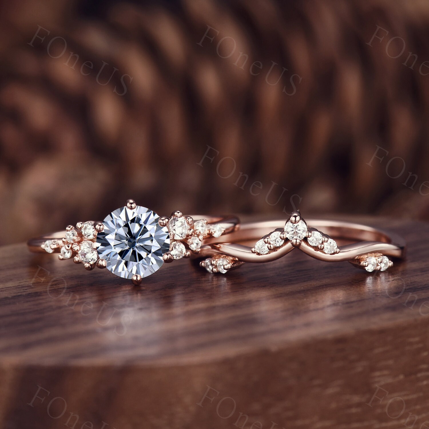 Vintage grauer Moissanite Verlobungsring Ring Roségold Cluster Ringe Einzigartige Rundschliff Brautring 14k Roségold Ring Frauen Zierliche Ehering