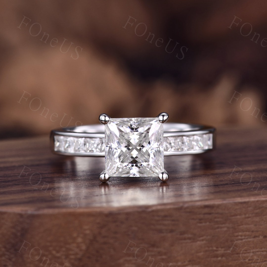 Princess Cut Sterling Silver Plated White Gold Moissanite Eternity Ring-2.1ct D Color main image 1