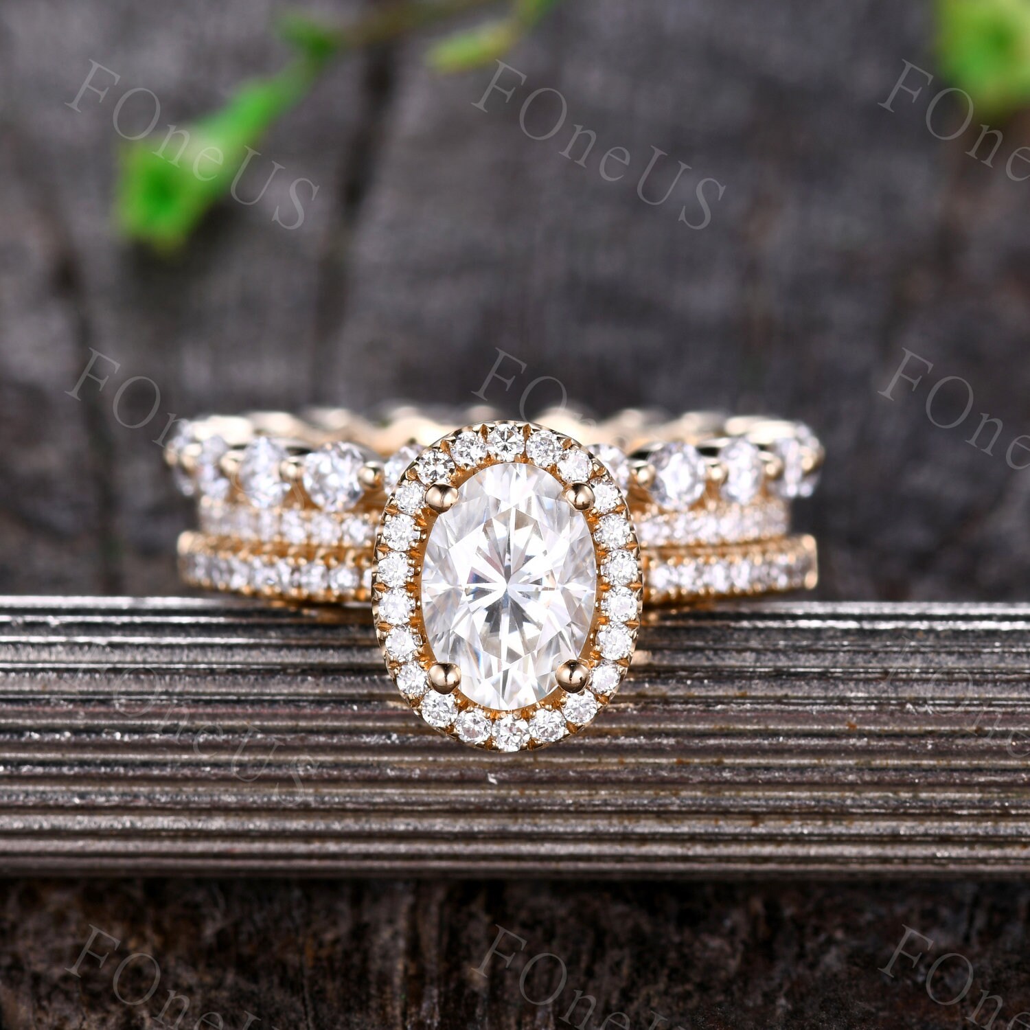 Oval Moissanite Engagement Ring Set Unique Solid Gold | Etsy