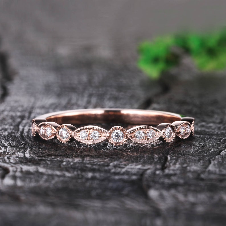Dainty Moissanite Wedding Band Half Eternity Band White Gold Etsy