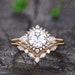 Vintage Moissanite engagement ring set unique solid gold engagement ring women marquise cut wedding band Bridal Promise ring Platinum ring 