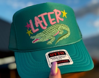 Retro Later Gator Trucker Hat, Teal Foam Snapback, Southern Summer Style
