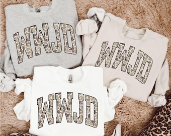 WWJD Camo Country Sweatshirt, Faith Based Christian Camouflage Sweater, What Would Jesus Do