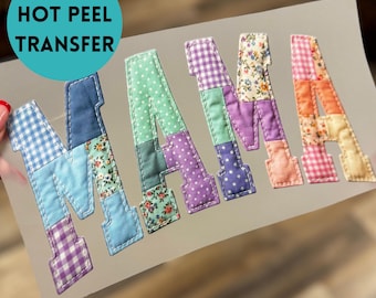 Mama Floral Quilt DTF Transfer | Patchwork Letters, Hot Peel