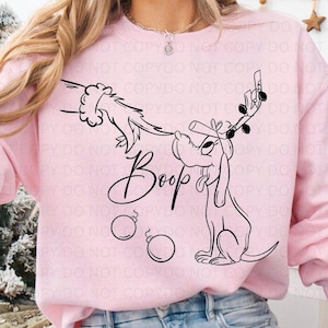 Christmas Dog Boop Sweatshirt, Cute Trendy Holiday Puppy Crewneck, Unique Doodle Pullover