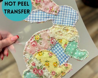 Easter Bunny DTF Transfer | Faux Patchwork Quilt, Spring Shirt Design
