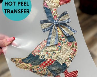 Country Goose DTF Transfer | Faux Patchwork Quilt, Hot Peel Print