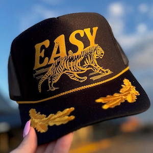 Easy Tiger Trucker Hat, Black Gold Western Snapback Cap
