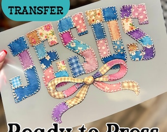 Faux Jesus Floral Quilt Patchwork DTF Transfer | Christian Shirt Design