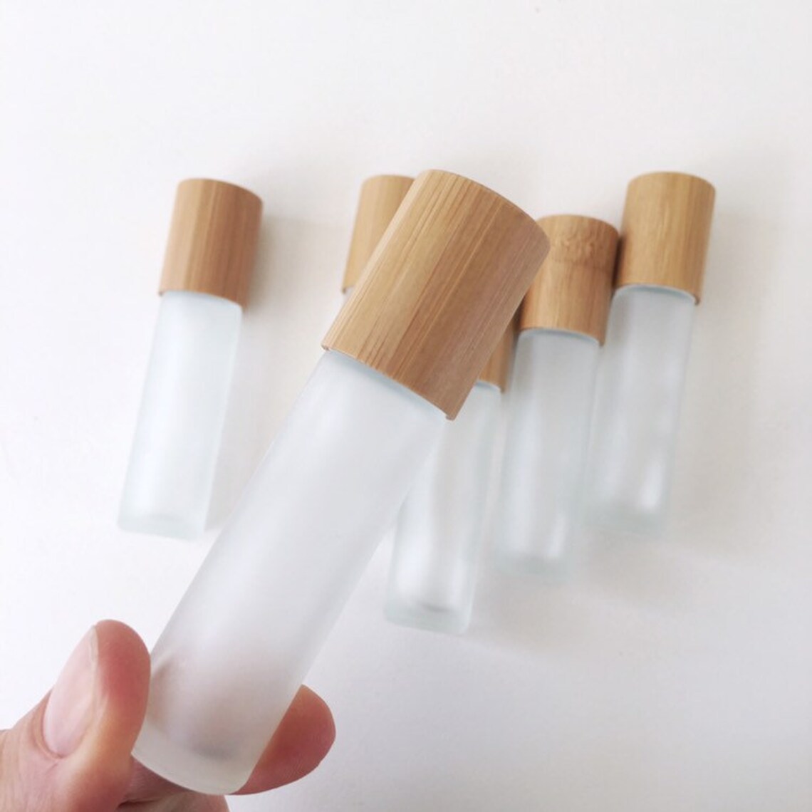 Bamboo Lid Roller Bottle // Frosted Clear bottle // 10ml Etsy