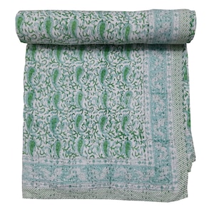 Bed Sheet, Kantha Quilt, Bedspread, Throw Kantha, Block Print, Indian Printed,