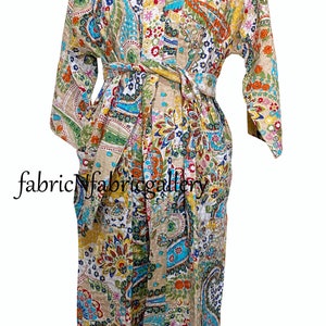 Indian HandMade kantha Quilt Jacket Kimono Women Wear Boho Beige Color Front Open Quilted Jacket