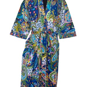 Blue 100% Cotton Indian Beach Kimono Robe Cotton Robe Shower Robe Matemity Robe Bath Robe Dressing Gown Long Short