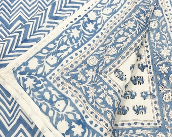 Cubrecama King Dohar de algodón hecho a mano con estampado floral azul