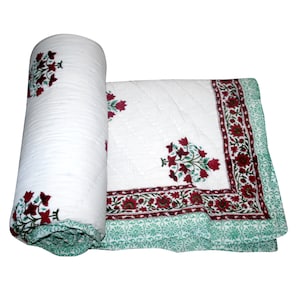 Reversible Quilt Cotton Quilt Jaipuri Razai Block print Razai Indian Quilt Floral Print Razai Soft Cotton Quilt kantha Bed Cover kanthaQuilt