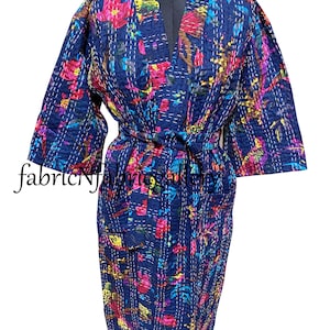 Kantha Robe Kantha Jacket Handmade Floral Print Kantha Jacket Japanese Style Kantha Robe Winter Jacket Boho Tie Belt Coat