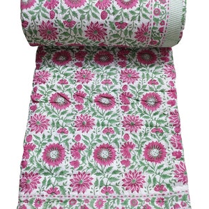 Edredón Kantha tamaño king, edredón Kantha indio, manta de algodón rosa, hecho a mano, estampado a mano, 100 % algodón, colcha, manta.