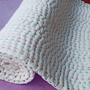 Solid White Cotton Kantha Quilt