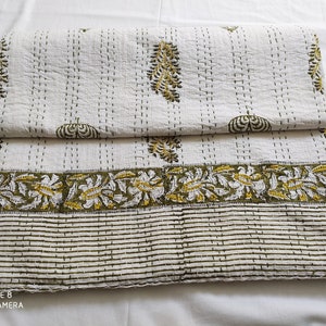 hand block print kantha handmade quilt bedspread throw gudari indian hand printed kantha quilt king size kantha blanket