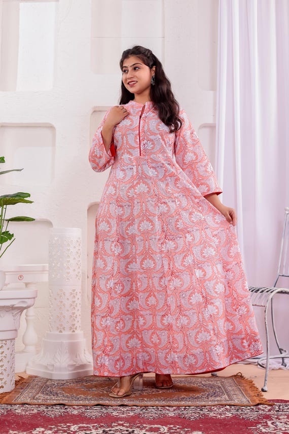 Block Printed Dress, Indian ,Cotton Long Gown Long Sleeve | Summer Beach Women Dresses| Block Printed Dress, Indian ,Cotton Long Gown Long Sleeve | Summer Beach Women Dresses|