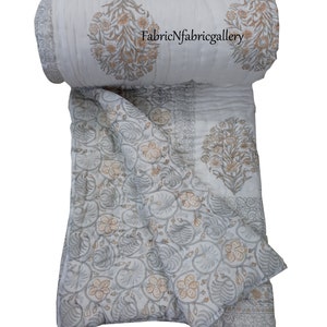 Grey Indian Handicrafts Jaipuri Quilt Hand Block Printed Reversible Razai Cotton Voile Handmade Quilt Christmas Gift Jaipuri razai