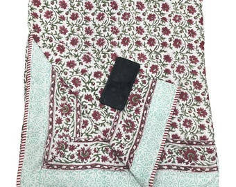 Katoenen quilt met handblokprint: omkeerbare deken met bloemen (90 x 108)
