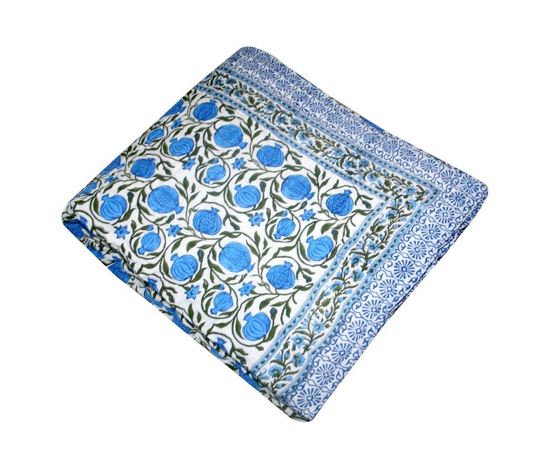 New Floral Print Bedding Throw Hand Print Jaipuri Quilt Throw Soft Cotton Quilt Floral Print Rajai Block Print Quilt Throw