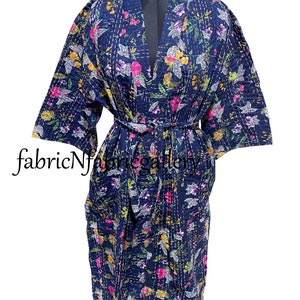 Handmade Floral Print Kantha Jacket Japanese Kimono Style Beach Wear Bohemian Kantha Robe Winter Jacket Multi Colored