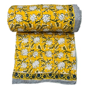 Gallery Indian Jaipuri Block Print Quilt Printed Reversible Razai Cotton Handmade Floral Quilt Jaipuri razai Throw Comforter
