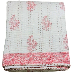 Handblock Printed Quilt Handmade Kantha Quilt Indian Kantha Quilt Indian Print Summer Winter Cotton Bedspread Indian Light Weight Bedding