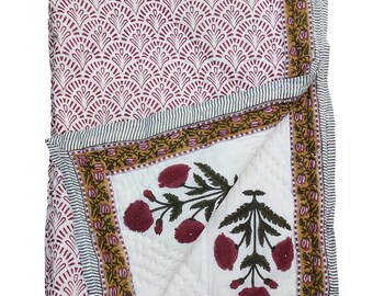 Hand Block Printed Cotton Quilt - Reversible Jaipuri Razai
