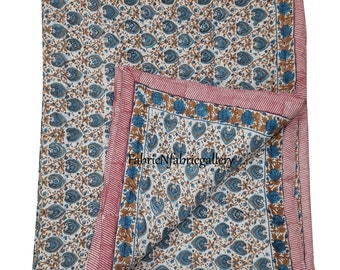 Hand Block Print Cotton Bed Quilt: Jaipuri Reversible Bedspread