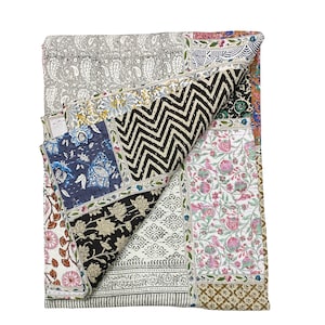 Indian handmade patchwork cotton kantha quilt hippie bedding bedspread boho bohemian vintage kantha blanket gudari king size bedcover