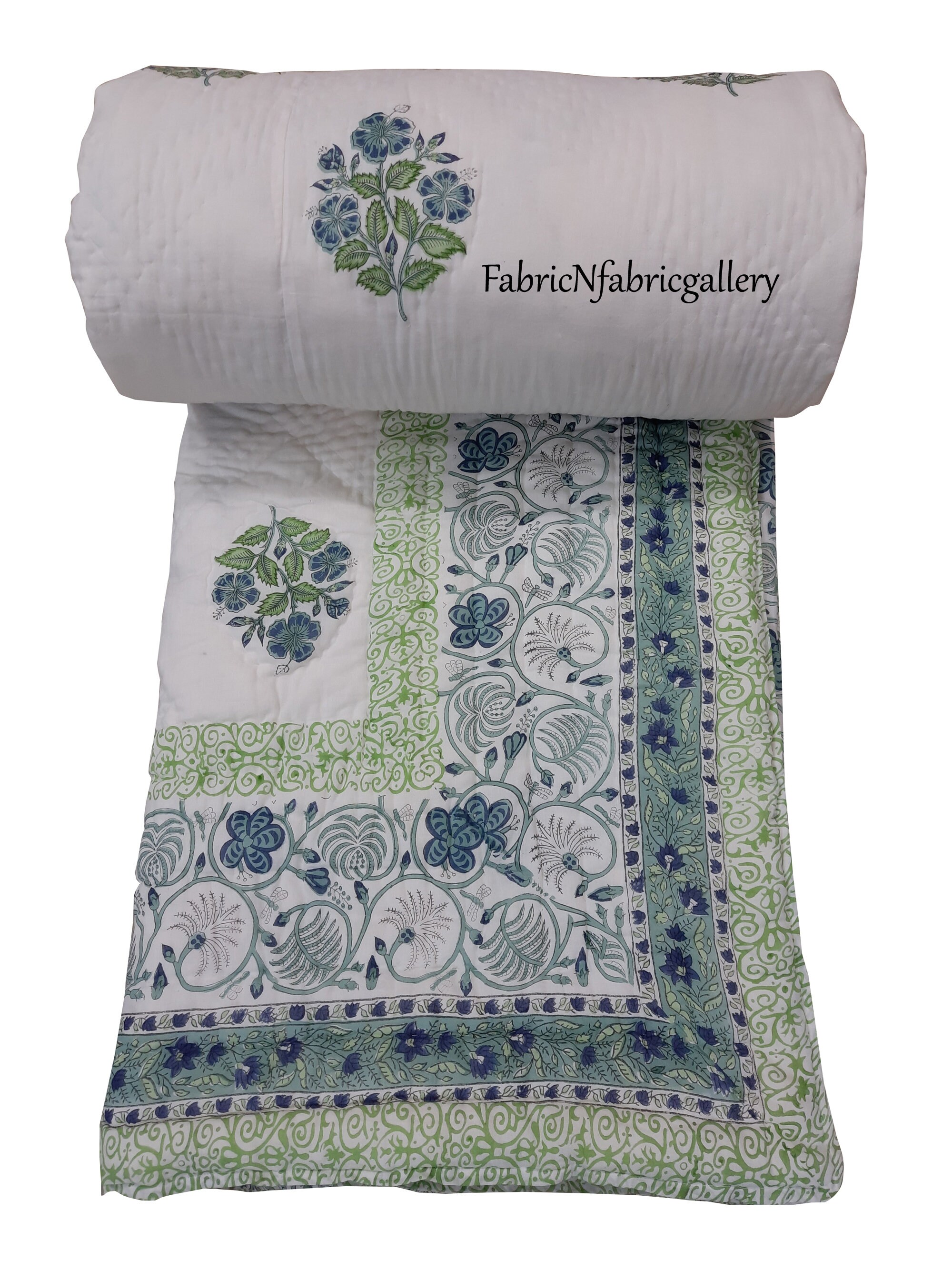 Hand Block Print Kantha Quilt - Vintage Indian Cotton Bedspread - Etsy