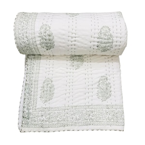 Hand Stitched Solid White Cotton Kantha Quilt Kantha Quilt cotton Handmade Quilt Natural White Kantha Blanket Quilt Throw